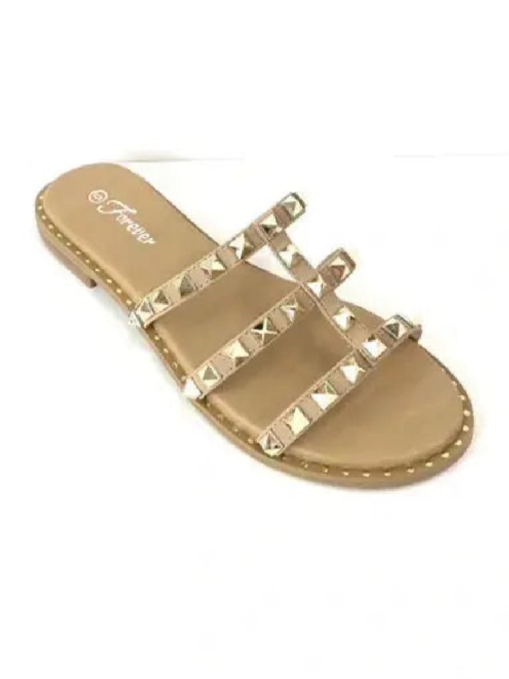 Forever Nude Studded Rhinestone Glossy Slip on Sandals